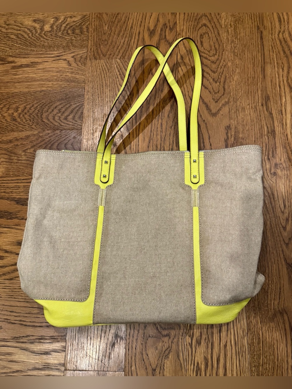 Canvas Tote Bag with Neon Yellow Trim - Picture 5 of 16